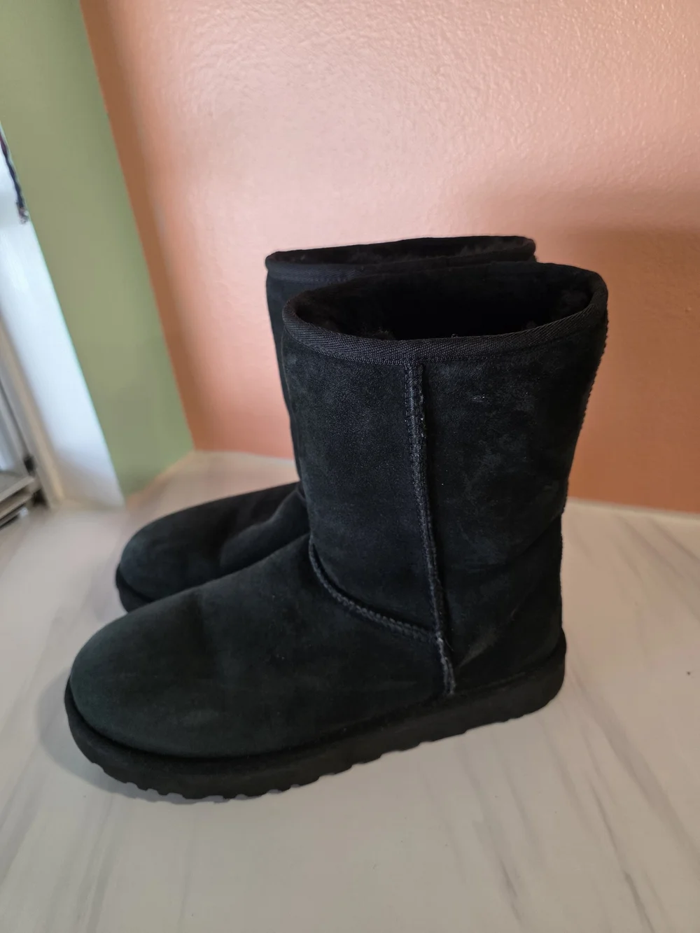 UGG Classic Short Black Suede Shearling Boots